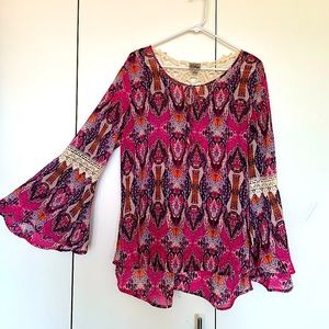 Boho Blouse w/ Bell Sleeves + Lace Details